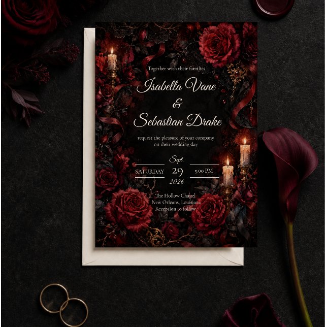 Invitation Mariage Rose Gothique Maussade (Créateur téléchargé)