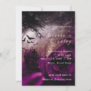 Invitation Mariage Rose Gothique Pourpre & Chauves-Souris