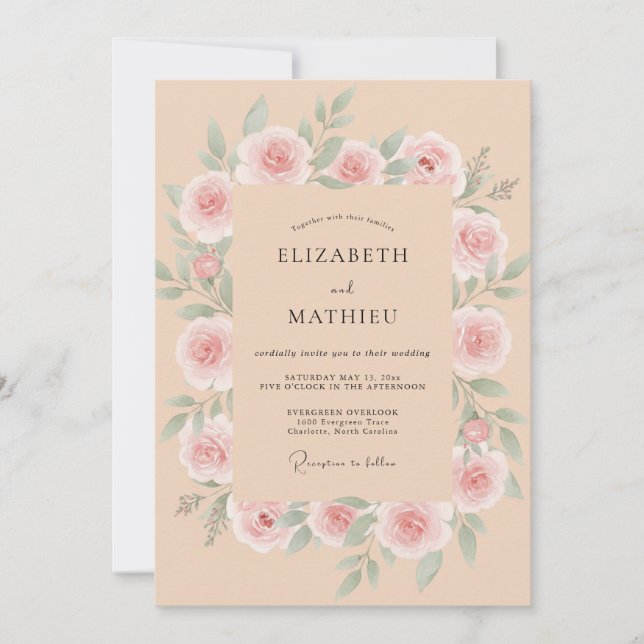Invitation Mariage Rose Gracieuse Pêche (Devant)