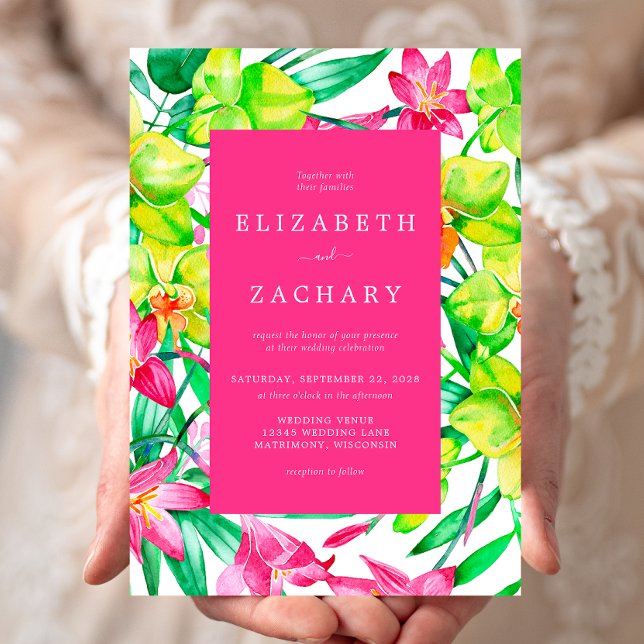 Invitation Mariage Rose Gras Floral Aquarelle (Créateur téléchargé)