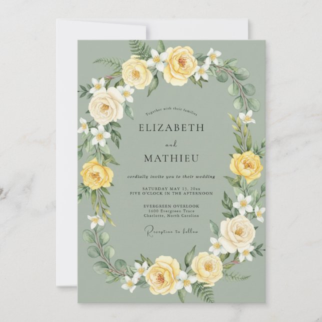 Invitation Mariage Rose Gris Olive (Devant)
