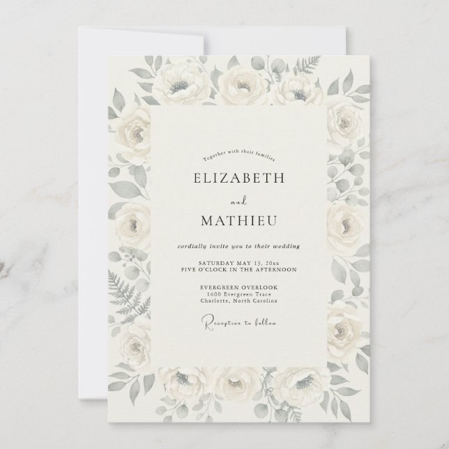 Invitation Mariage Rose Grise Atténuée (Devant)