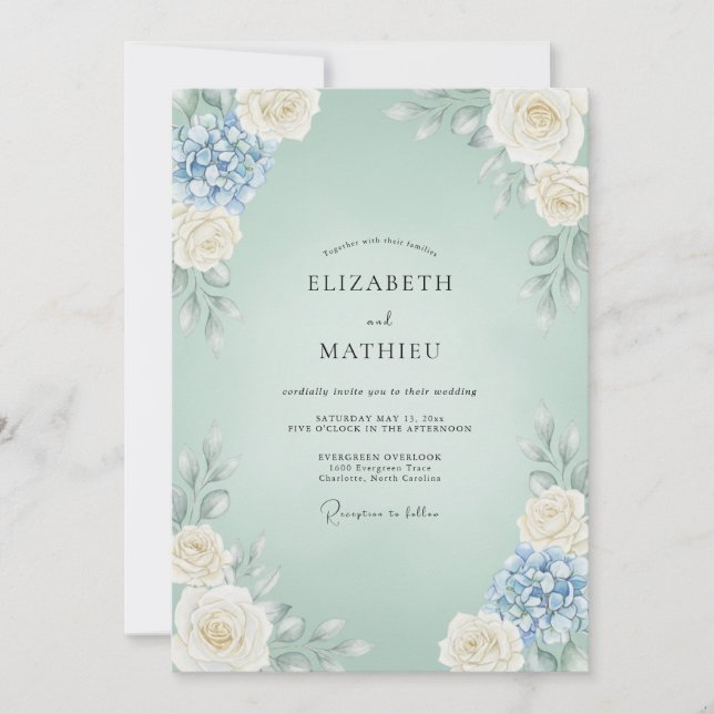 Invitation Mariage Rose Hydrangea Mousse de Mer (Devant)