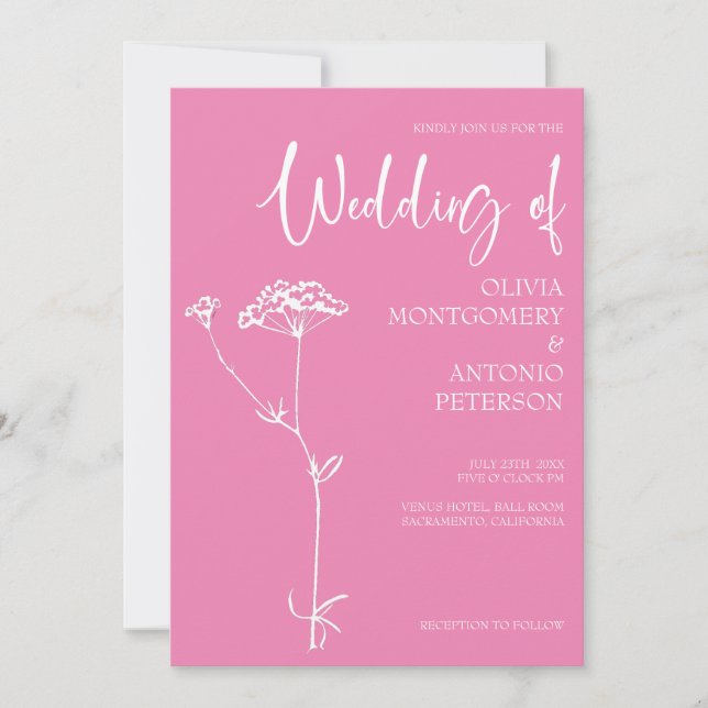 Invitation Mariage rose intense moderne minimaliste (Devant)
