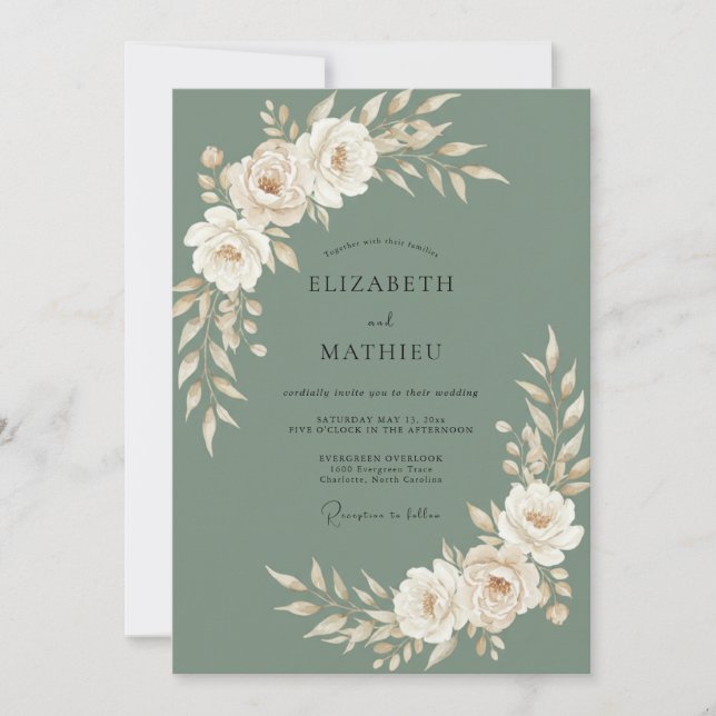 Invitation Mariage Rose Ivoire Olive (Devant)