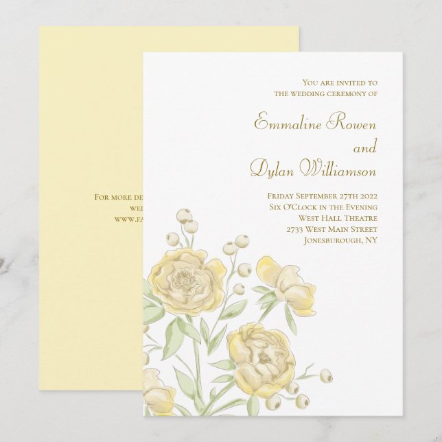 Invitation Mariage Rose Jaune (Devant / Derrière)