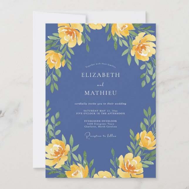 Invitation Mariage Rose Jaune Ardoise (Devant)