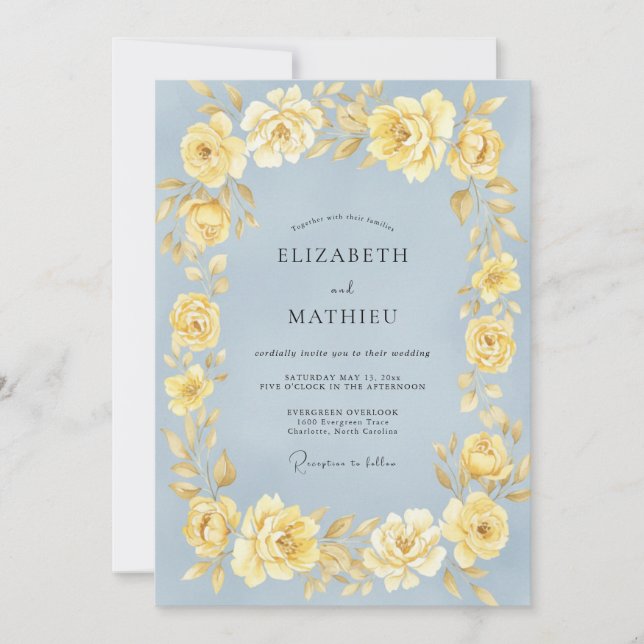 Invitation Mariage Rose Jaune Bleuet (Devant)