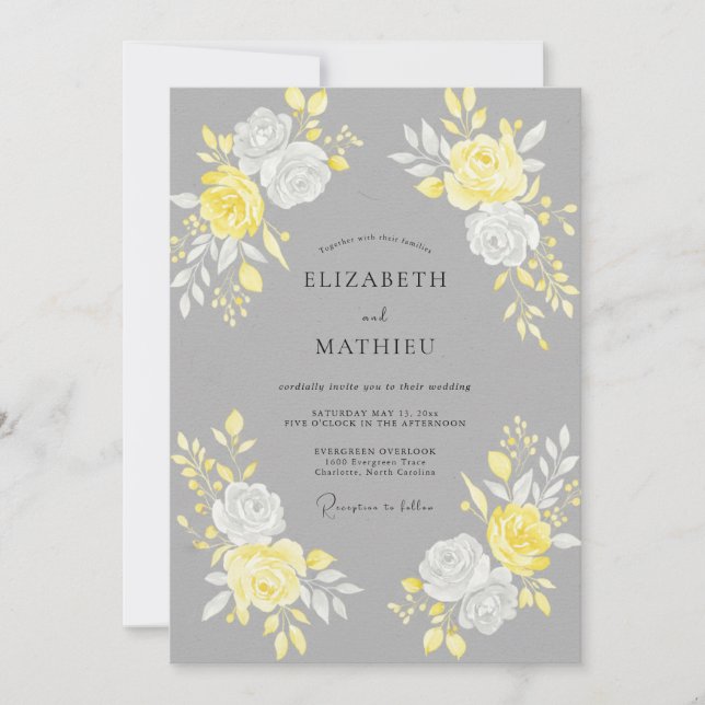 Invitation Mariage Rose Jaune Charbon (Devant)