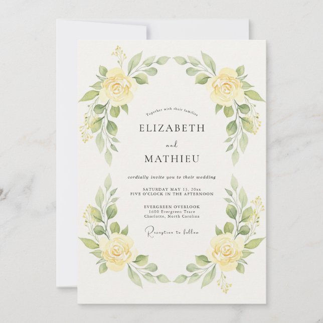 Invitation Mariage Rose Jaune Citron (Devant)