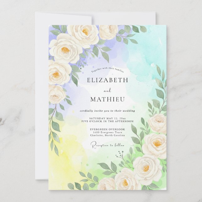 Invitation Mariage Rose Jaune Crème (Devant)