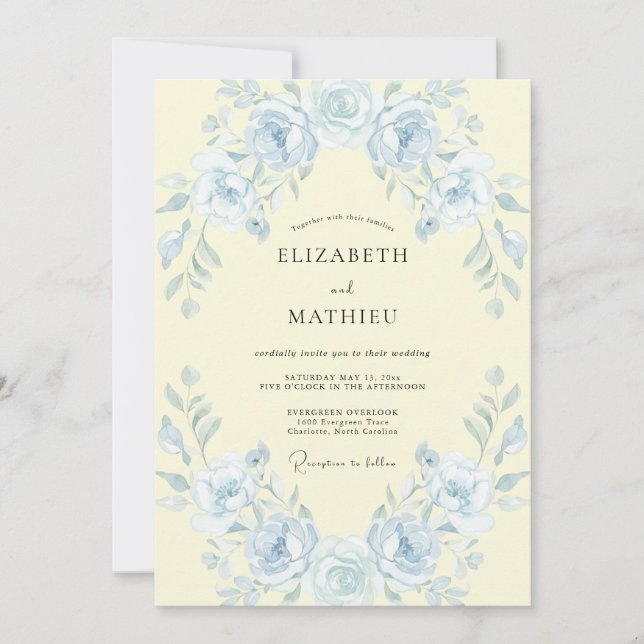 Invitation Mariage Rose Jaune Crème (Devant)
