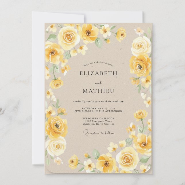 Invitation Mariage Rose Jaune de Miel (Devant)