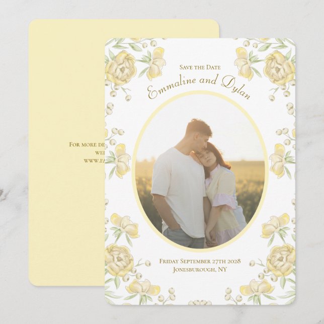 Invitation Mariage Rose Jaune Enregistrer la Date (Devant / Derrière)