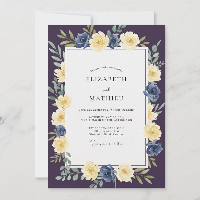 Invitation Mariage Rose Jaune Prune (Devant)