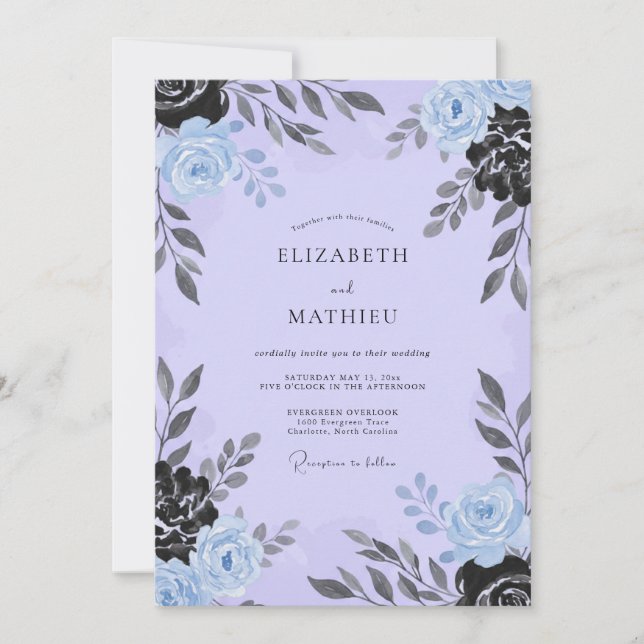 Invitation Mariage Rose Lavande Ardoise (Devant)