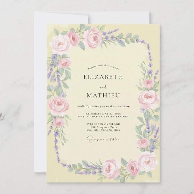 Invitation Mariage Rose Lavande Beurre (Devant)