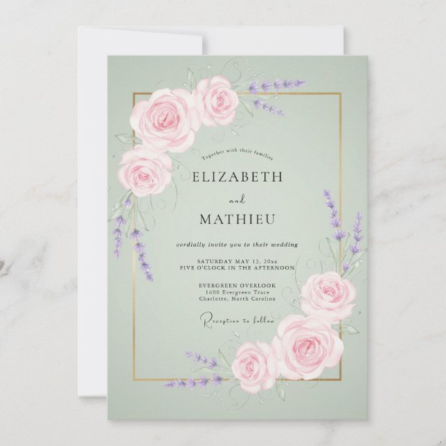 Invitation Mariage Rose Lavande Menthe (Devant)