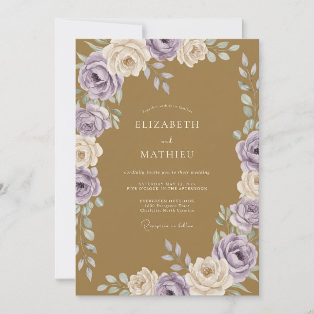 Invitation Mariage Rose Lavande Moutarde (Devant)