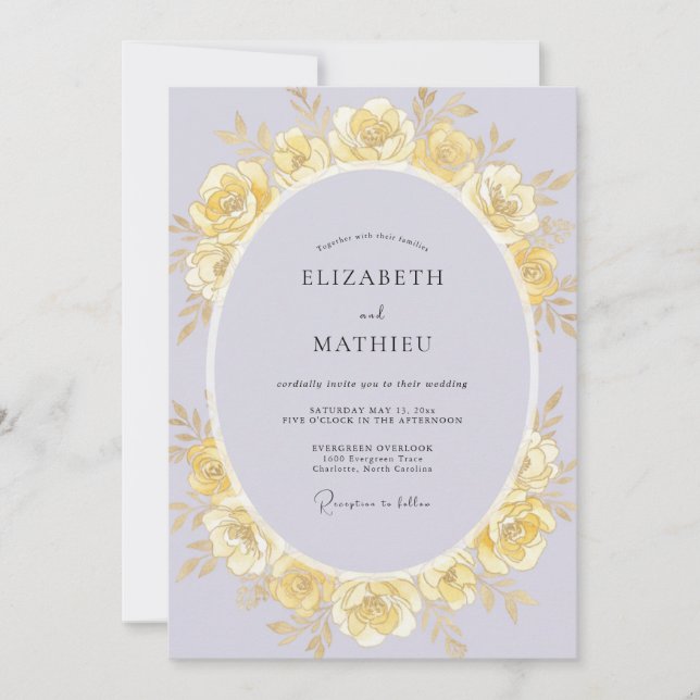 Invitation Mariage Rose Lilas Doré (Devant)