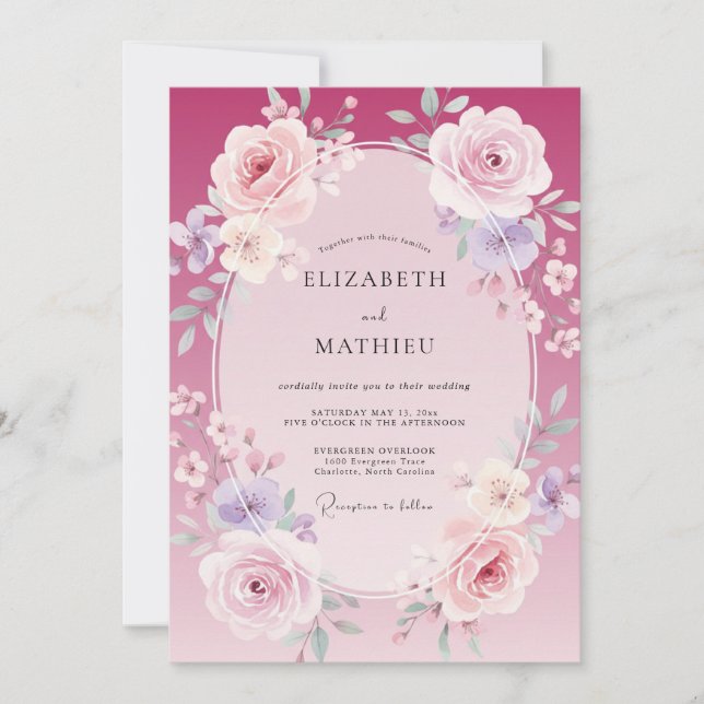 Invitation Mariage Rose Lilas Magenta (Devant)