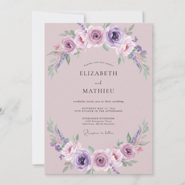Invitation Mariage Rose Lilas Mauve (Devant)