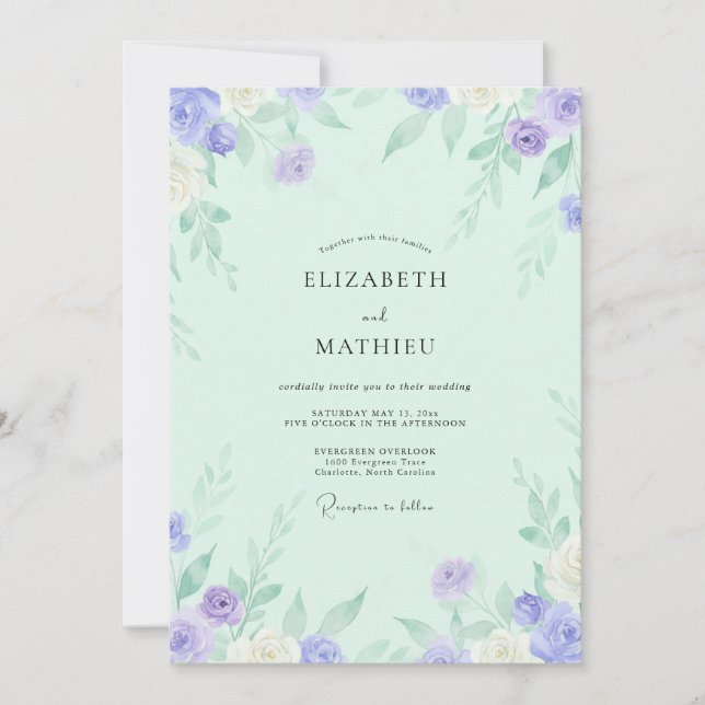 Invitation Mariage Rose Lilas Menthe (Devant)