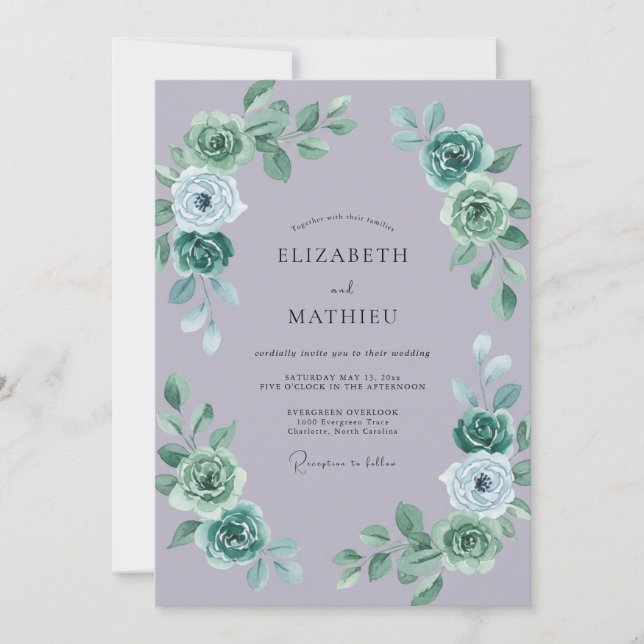 Invitation Mariage Rose Lilas Pâle Menthe (Devant)