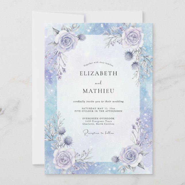 Invitation Mariage Rose Lilas Pervenche (Devant)