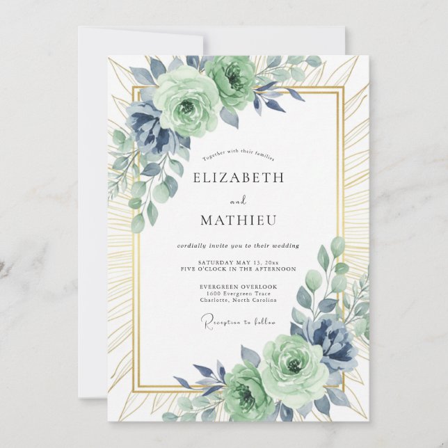 Invitation Mariage Rose Lumineuse Vert Sauge (Devant)
