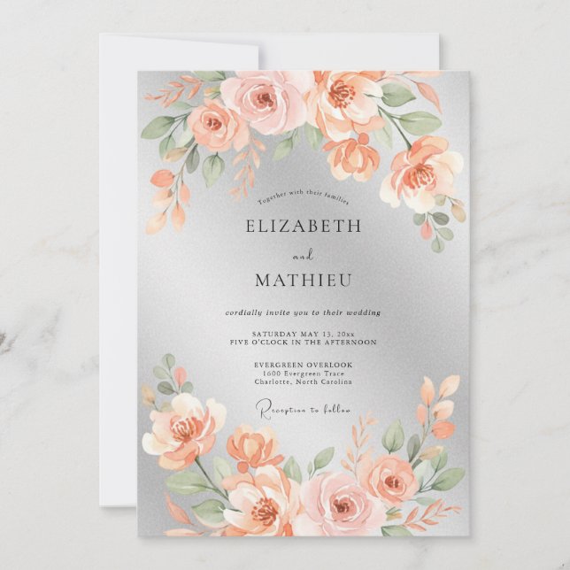 Invitation Mariage Rose Lustrée Argent (Devant)