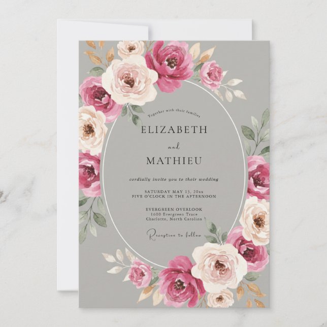 Invitation Mariage Rose Luxueuse Grise (Devant)