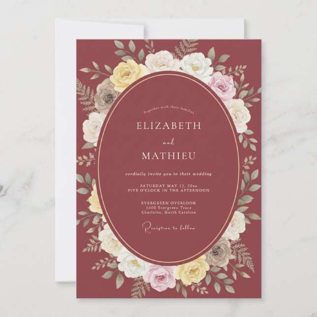 Invitation Mariage Rose Luxueuse Marron (Devant)