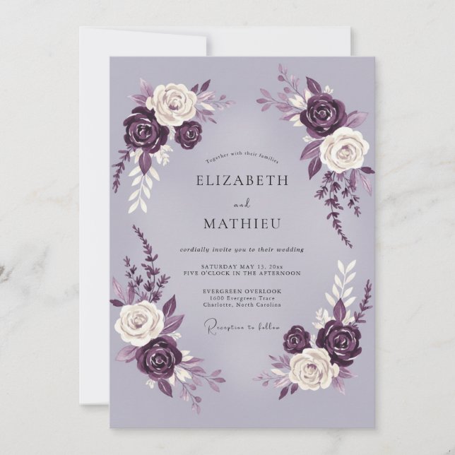 Invitation Mariage Rose Luxueuse Plum (Devant)