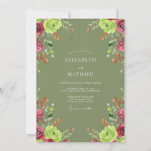 Invitation Mariage Rose Magenta Olive