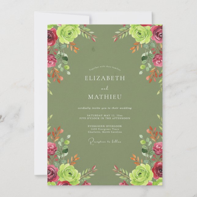 Invitation Mariage Rose Magenta Olive (Devant)