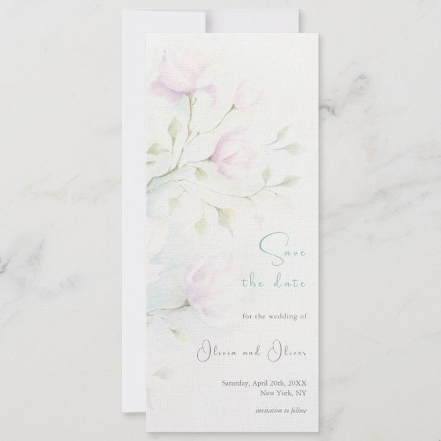 Invitation Mariage rose Magnolia Enregistrer la date (Devant)