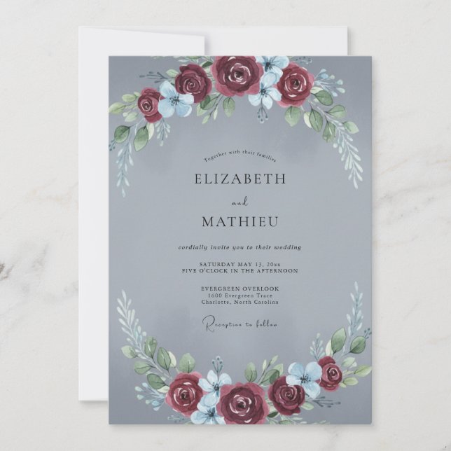 Invitation Mariage Rose Marron Ardoise (Devant)