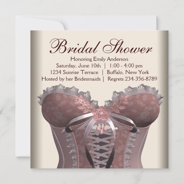 Invitation Mariage Rose Marron Corset Shower (Devant)