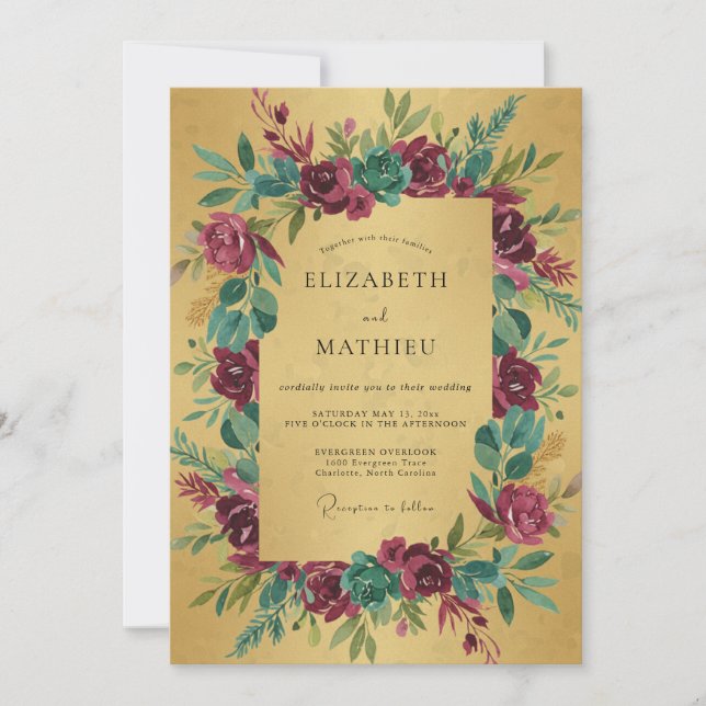 Invitation Mariage Rose Marron Moutarde (Devant)
