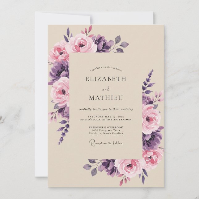 Invitation Mariage Rose Mauve Lavande (Devant)