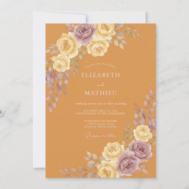 Invitation Mariage Rose Mauve Moutarde (Devant)