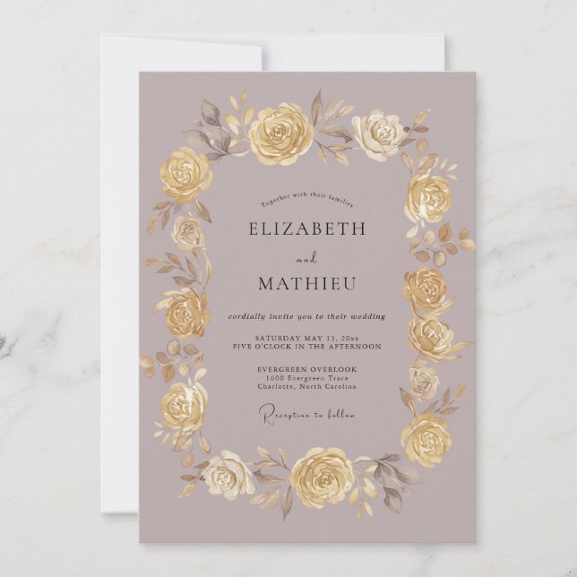 Invitation Mariage Rose Mauve Opulent (Devant)