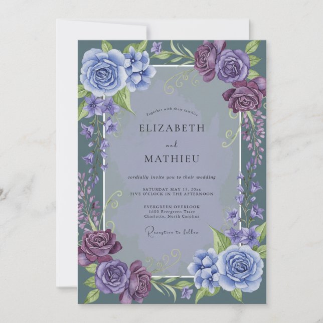 Invitation Mariage Rose Mauve Pervenche (Devant)