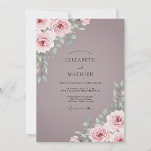 Invitation Mariage Rose Mauve Poussiéreuse