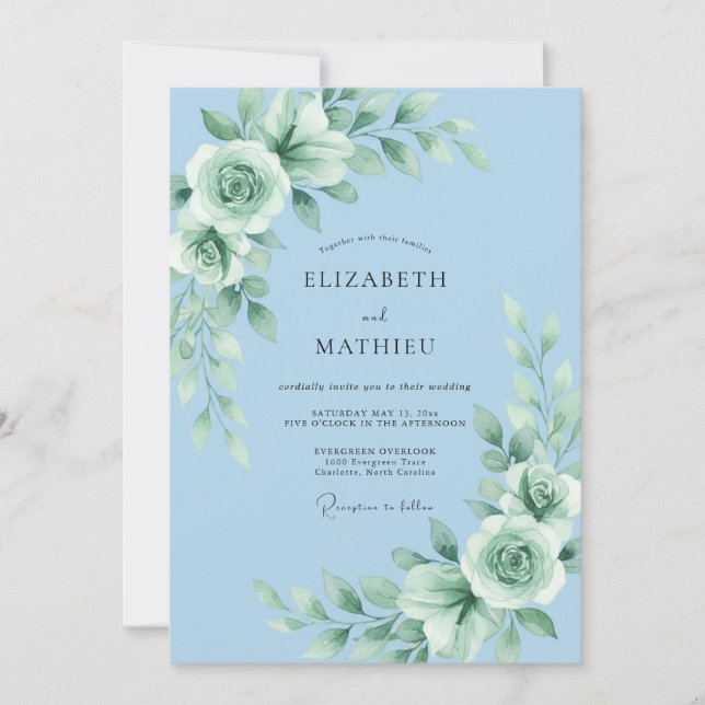 Invitation Mariage Rose Menthe Céleste (Devant)