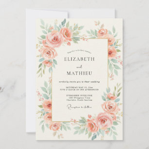 Invitation Mariage Rose Menthe Corail