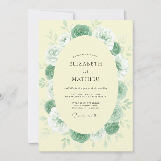 Invitation Mariage Rose Menthe Jaune Pâle (Devant)