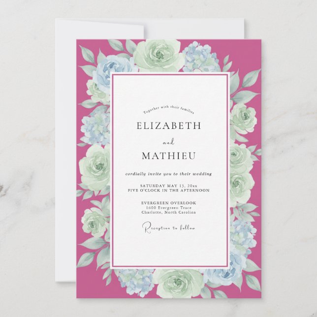 Invitation Mariage Rose Menthe Magenta (Devant)