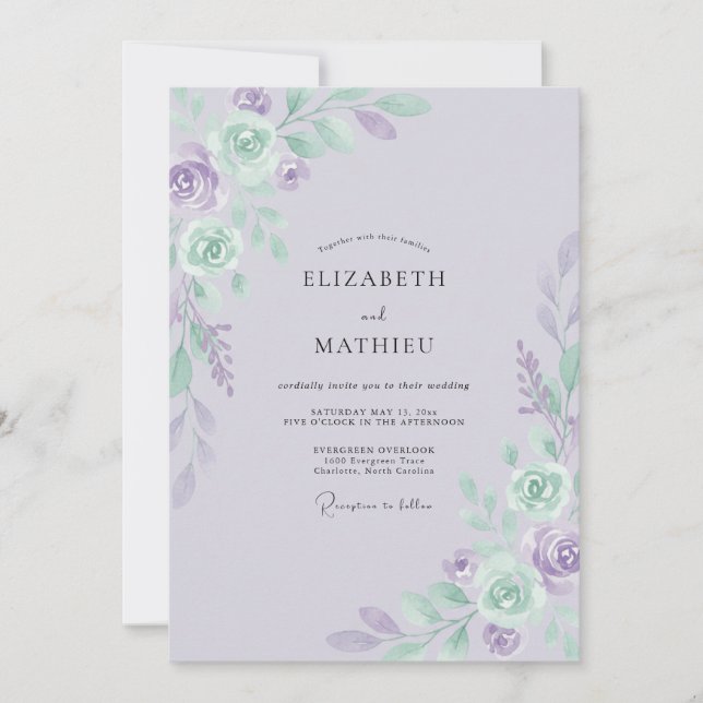Invitation Mariage Rose Menthe Myosotis (Devant)